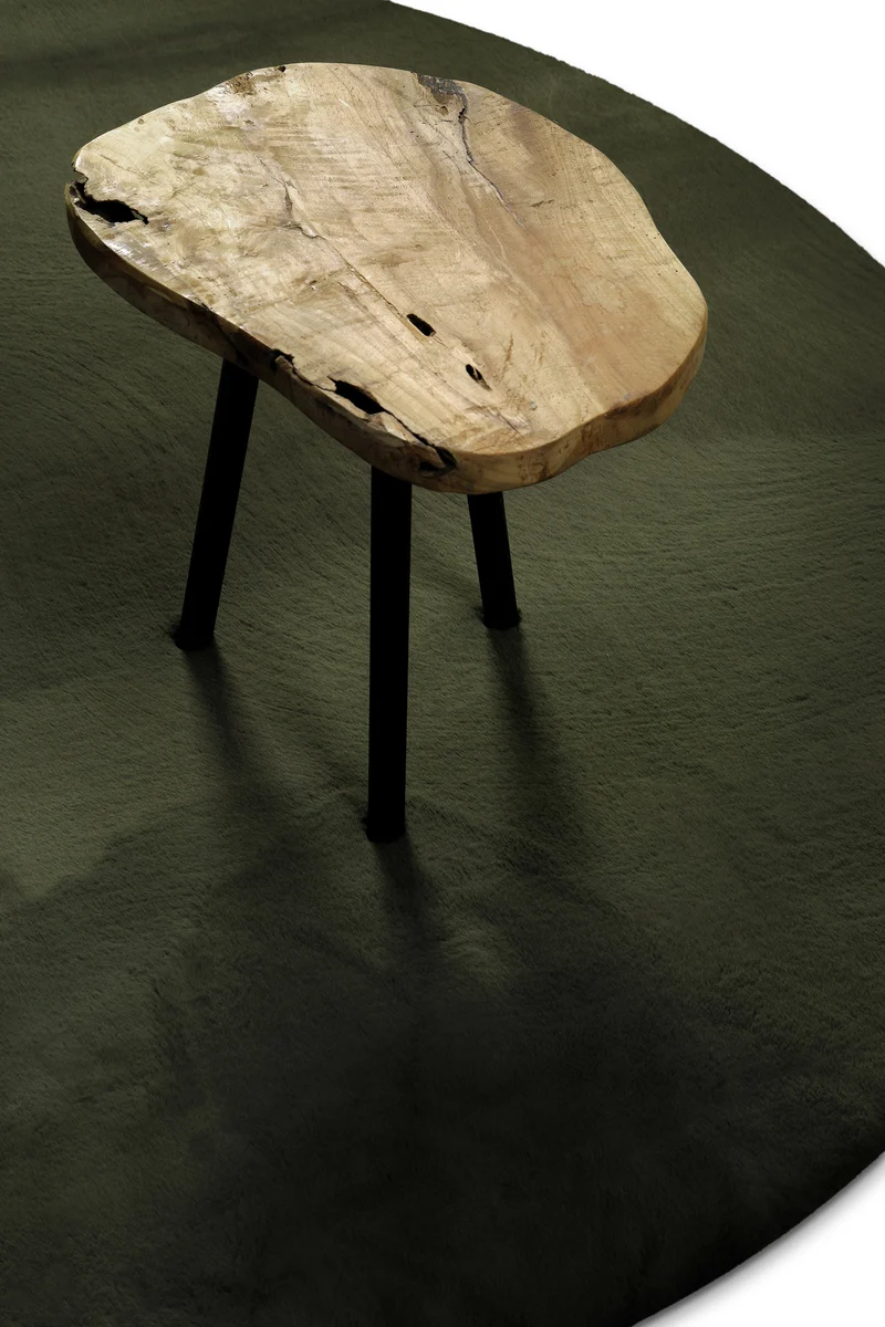 Kunstfell Teppich Rund Olive flauschig und weich "Anna" WECONhome Basics