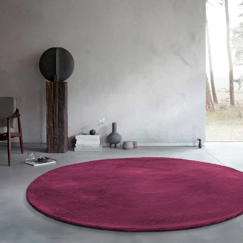 Kunstfell Teppich Rund Violett flauschig und weich "Anna" WECONhome Basics