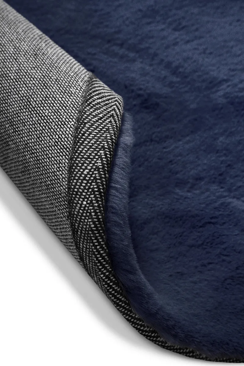 Kunstfell Teppich Rund Dunkelblau flauschig und weich "Anna" WECONhome Basics