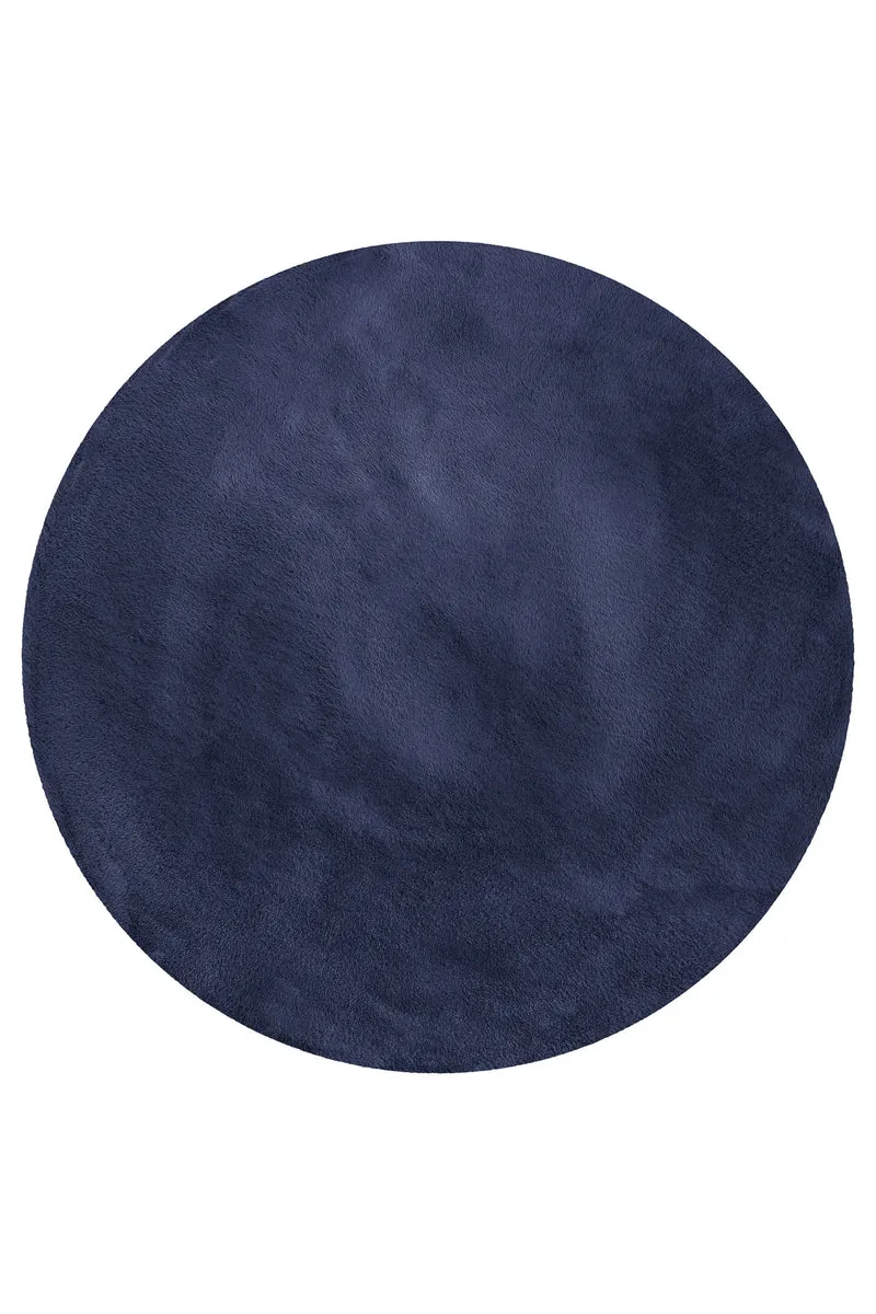 Kunstfell Teppich Rund Dunkelblau flauschig und weich "Anna" WECONhome Basics