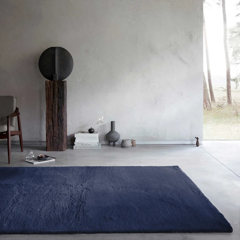 Kunstfell Teppich Dunkelblau flauschig und weich "Anna" WECONhome Basics