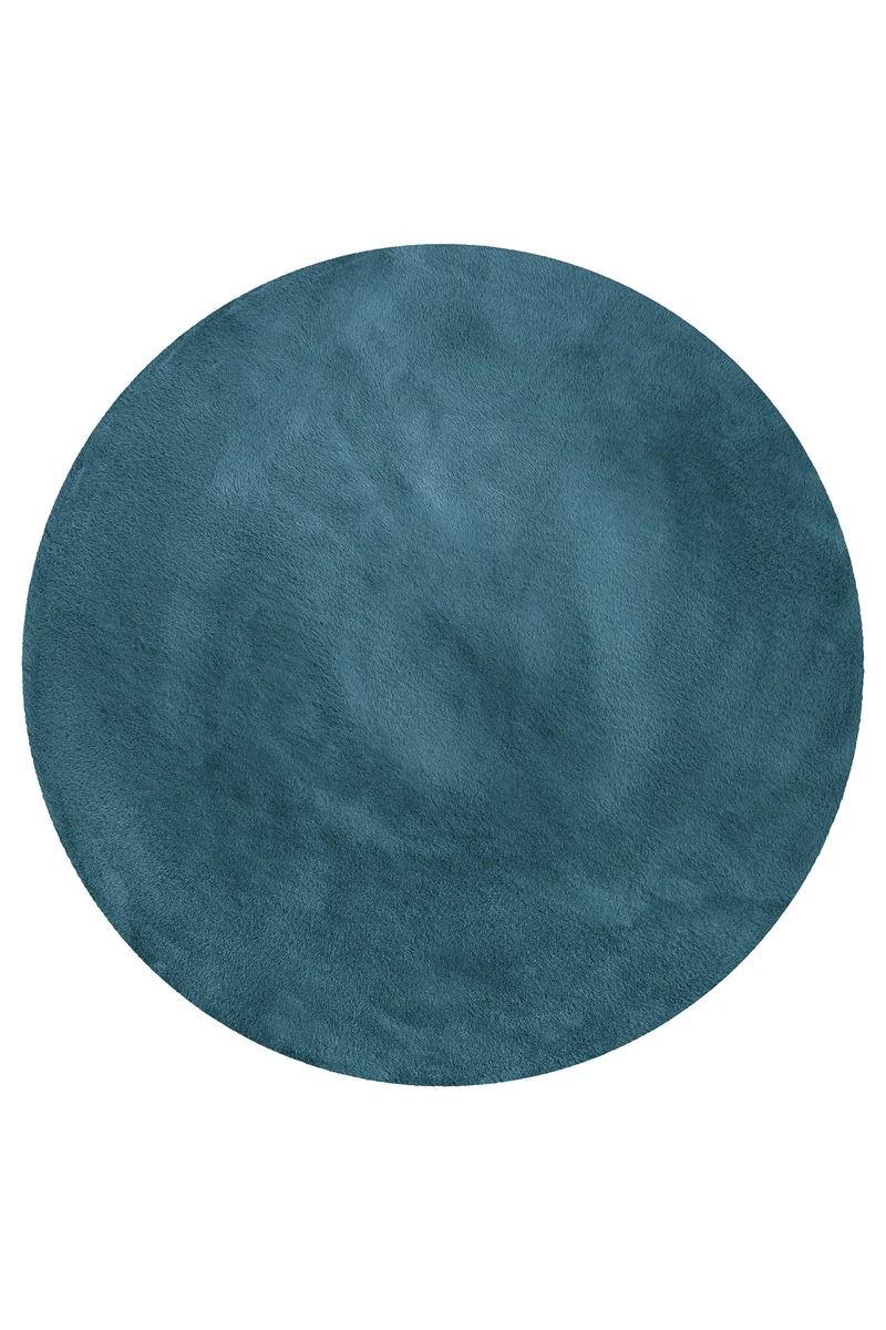 Kunstfell Teppich Rund Petrol flauschig und weich "Anna" WECONhome Basics