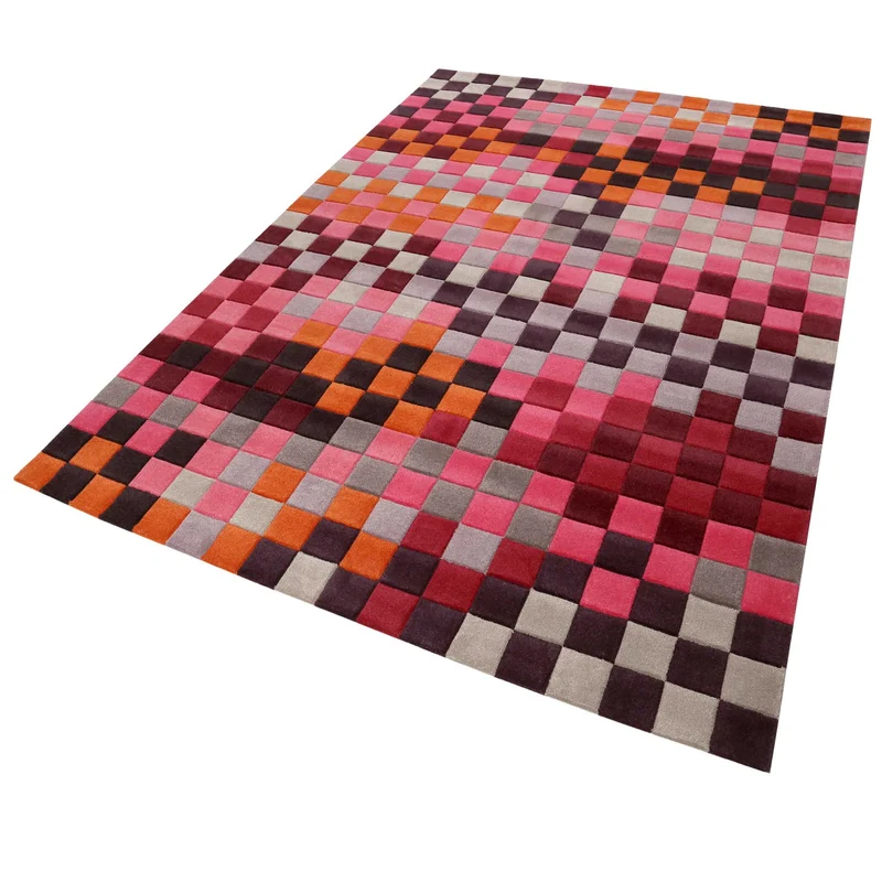 Esprit Wollteppich kariert Rot Pink Bunt "Pixel"