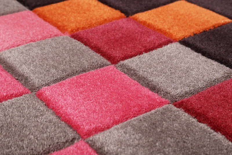 Esprit Wollteppich kariert Rot Pink Bunt "Pixel"