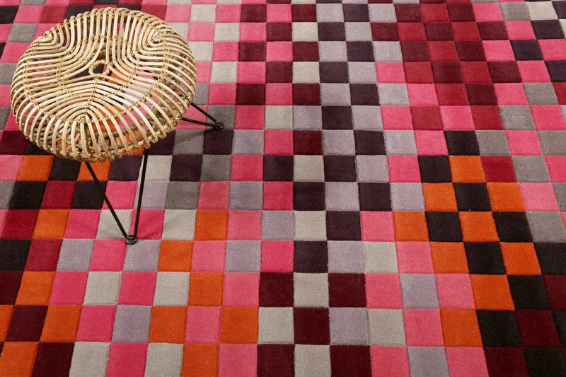 Esprit Wollteppich kariert Rot Pink Bunt "Pixel"