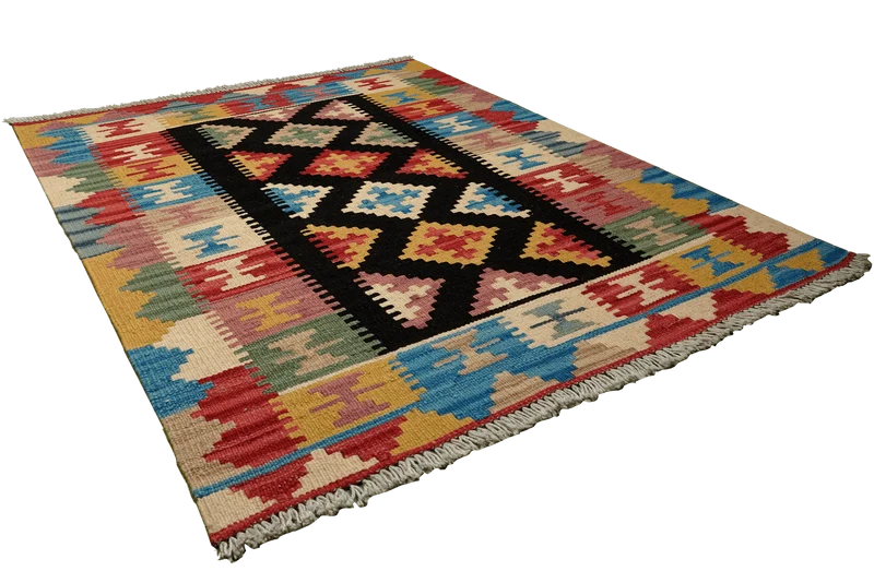 Kelim Gashgai · Handgewebt – Schwarz, 123x84 cm
