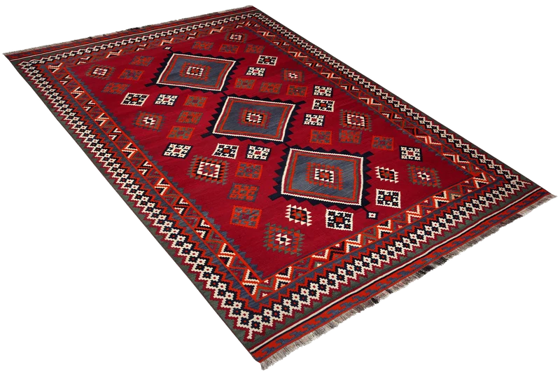 Kelim Gashgai Old · Handgewebt – Rot, 264x190 cm