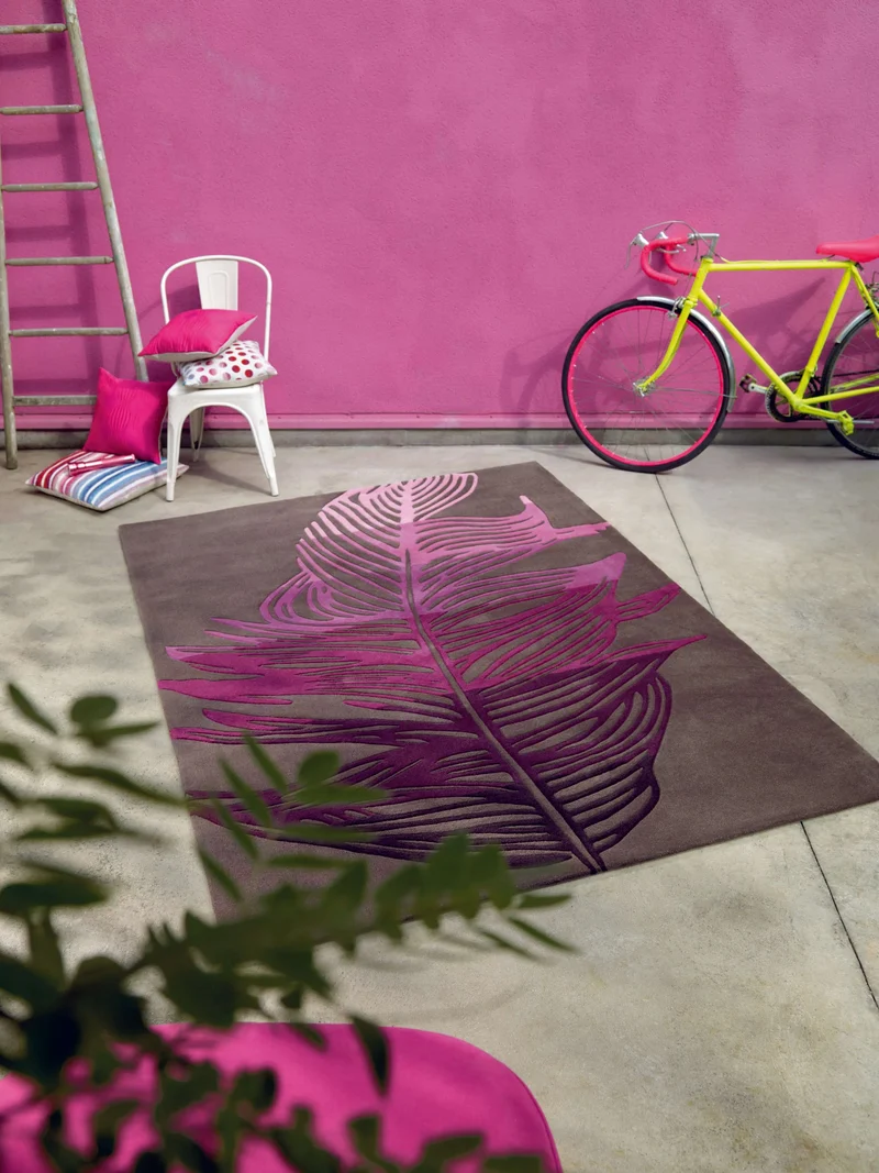 Esprit Teppich 200x200 Braun Feder Pink Lila