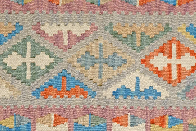 Kelim Gashgai · Handgewebt – Grau, 297x86 cm