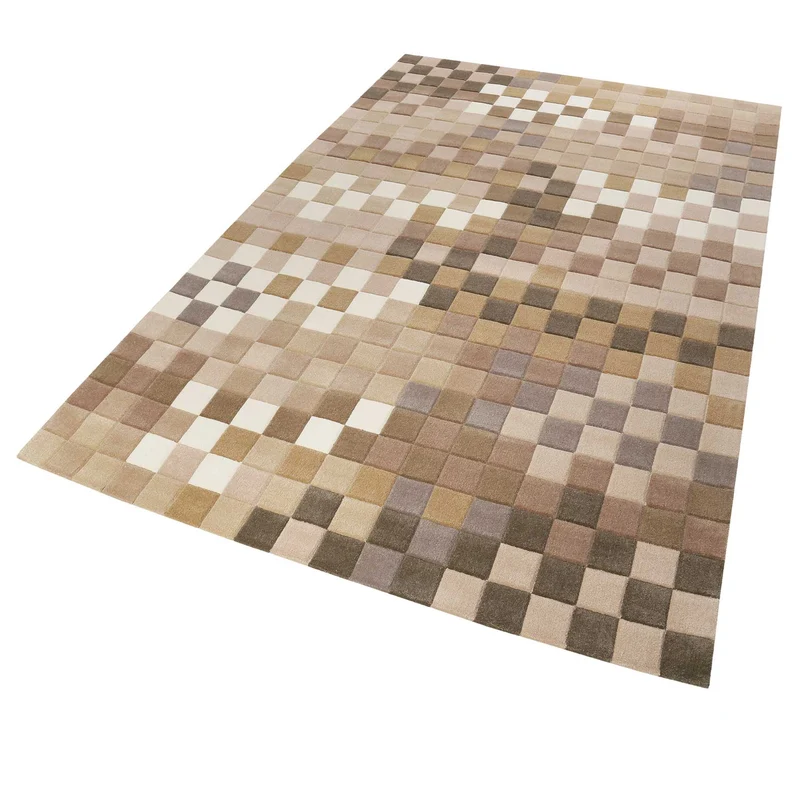 Esprit Wollteppich kariert Beige Braun "Pixel"