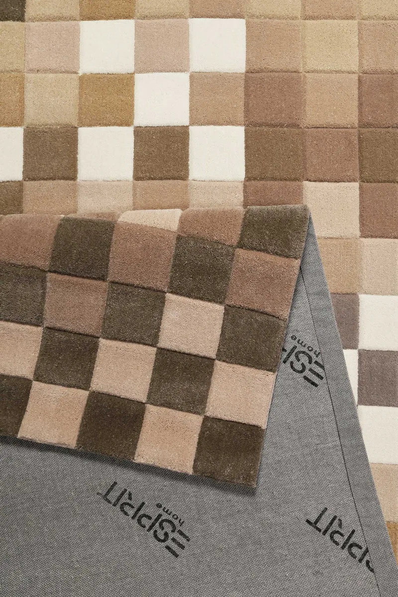 Esprit Wollteppich kariert Beige Braun "Pixel"