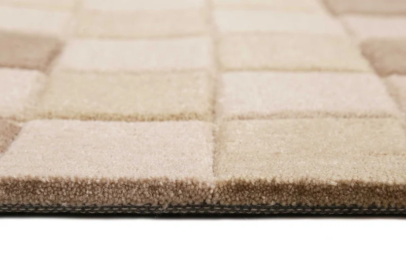 Esprit Wollteppich kariert Beige Braun "Pixel"