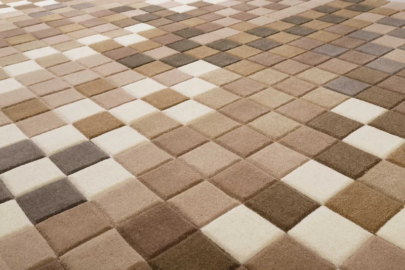 Esprit Wollteppich kariert Beige Braun "Pixel"