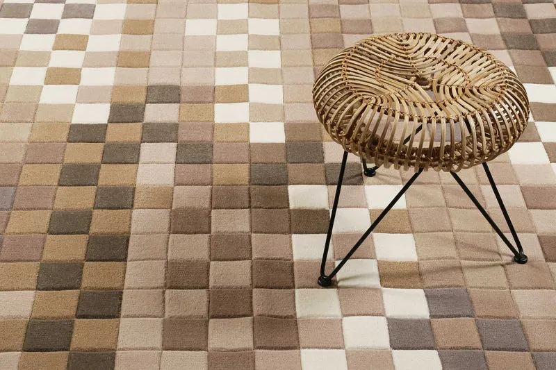 Esprit Wollteppich kariert Beige Braun "Pixel"