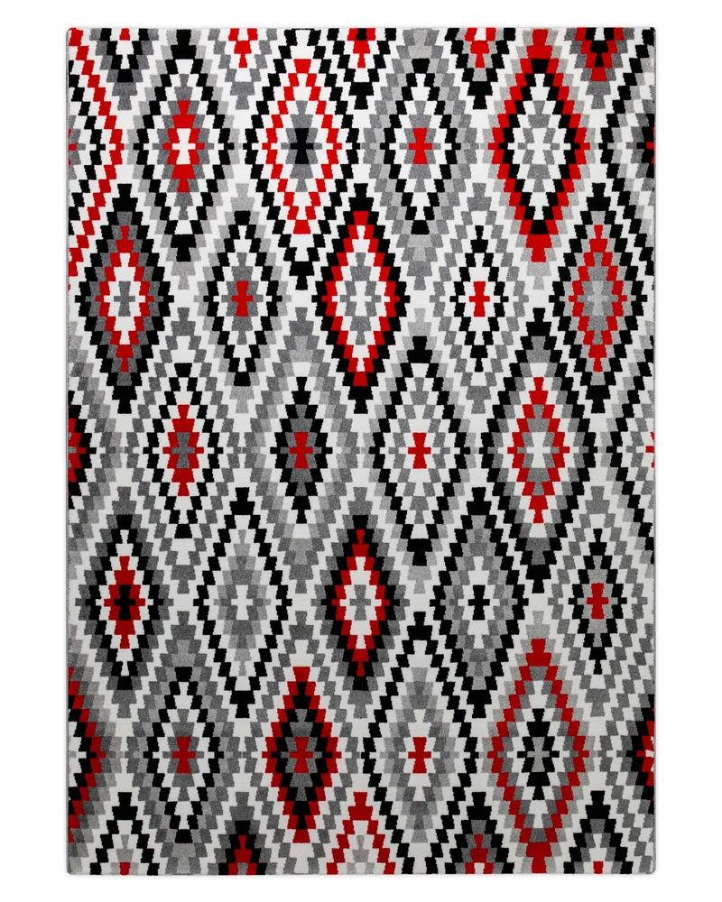 Weconhome Teppich 160x225 Grau Weiß Rot Muster