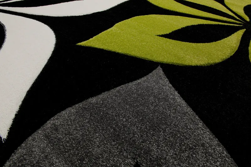 160x230 Teppich Wohnzimmer Schwarz Blumen