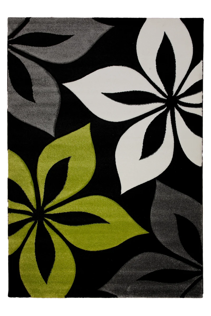160x230 Teppich Wohnzimmer Schwarz Blumen