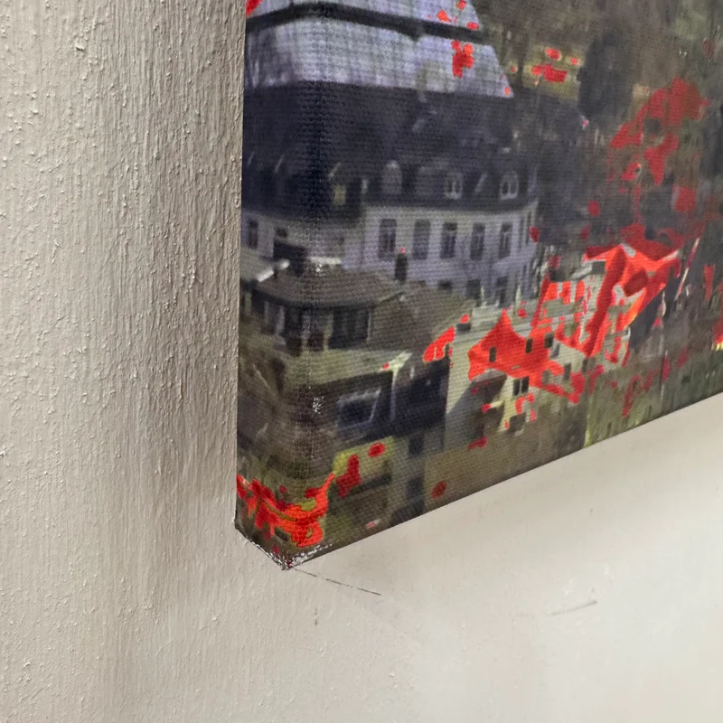 Wandbild 90x90 - Frankfurt Rot Skyline - Fotodruck auf Leinwand Gebraucht