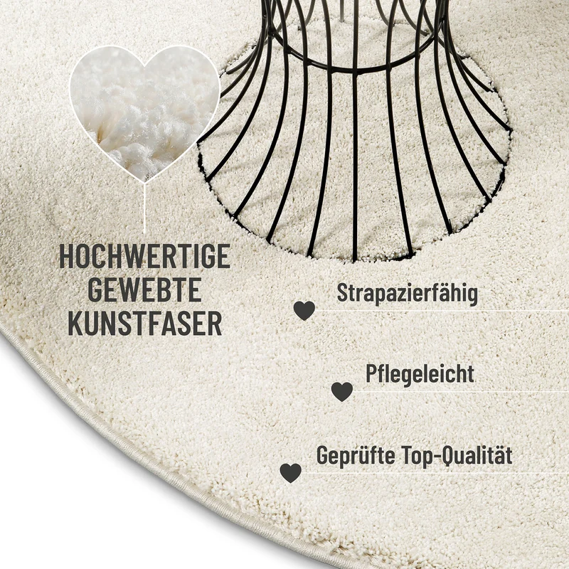 Kurzflorteppich Rund Creme Weiß "Nova" WECONhome Basics