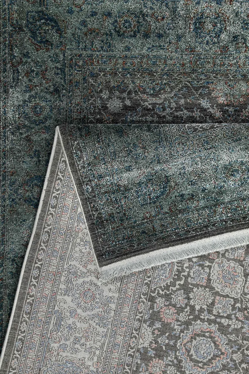 Vintage Kurzflorteppich Grün Grau "LunaSilk" WECONhome