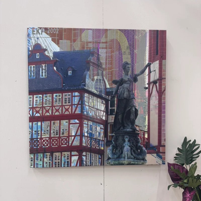 Wandbild 90x90 - Frankfurt Römerberg & Justitia - Fotodruck auf Leinwand Gebraucht