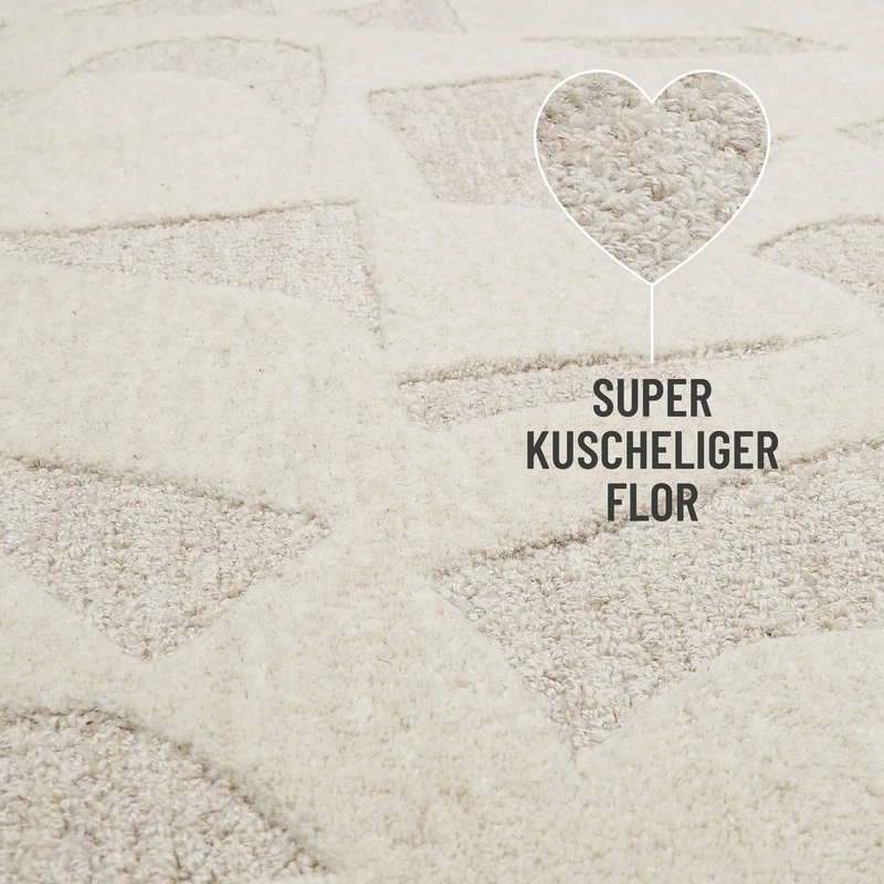 Kurzflorteppich Creme Weiß aus Schurwolle "Ocean State" WECONhome