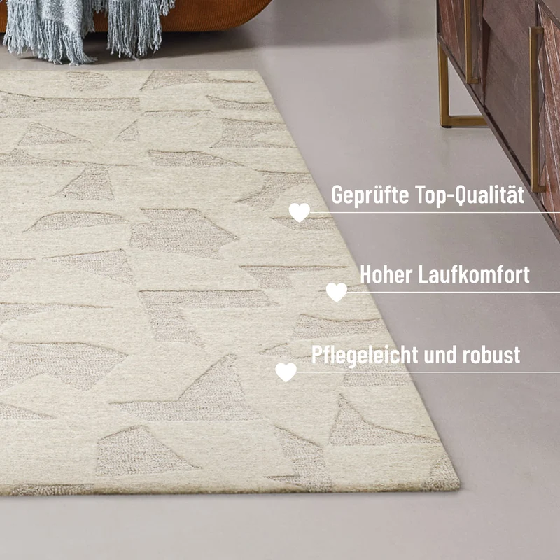 Kurzflorteppich Creme Weiß aus Schurwolle "Ocean State" WECONhome