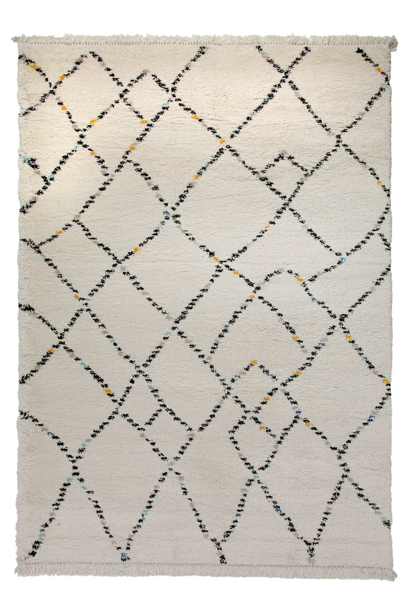 160x230 Teppich Wohnzimmer Creme Schwarz Rauten