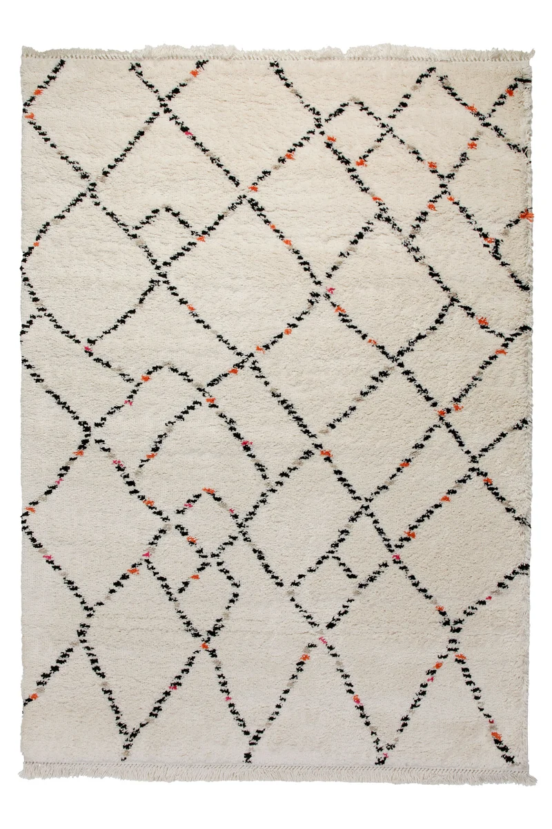 160x230 Teppich Wohnzimmer Creme Schwarz Rauten