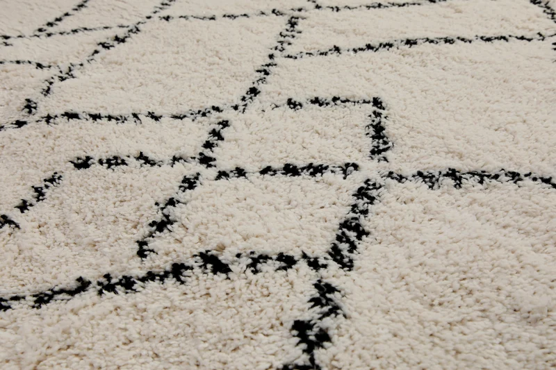 160x230 Teppich Wohnzimmer Creme Schwarz Rauten
