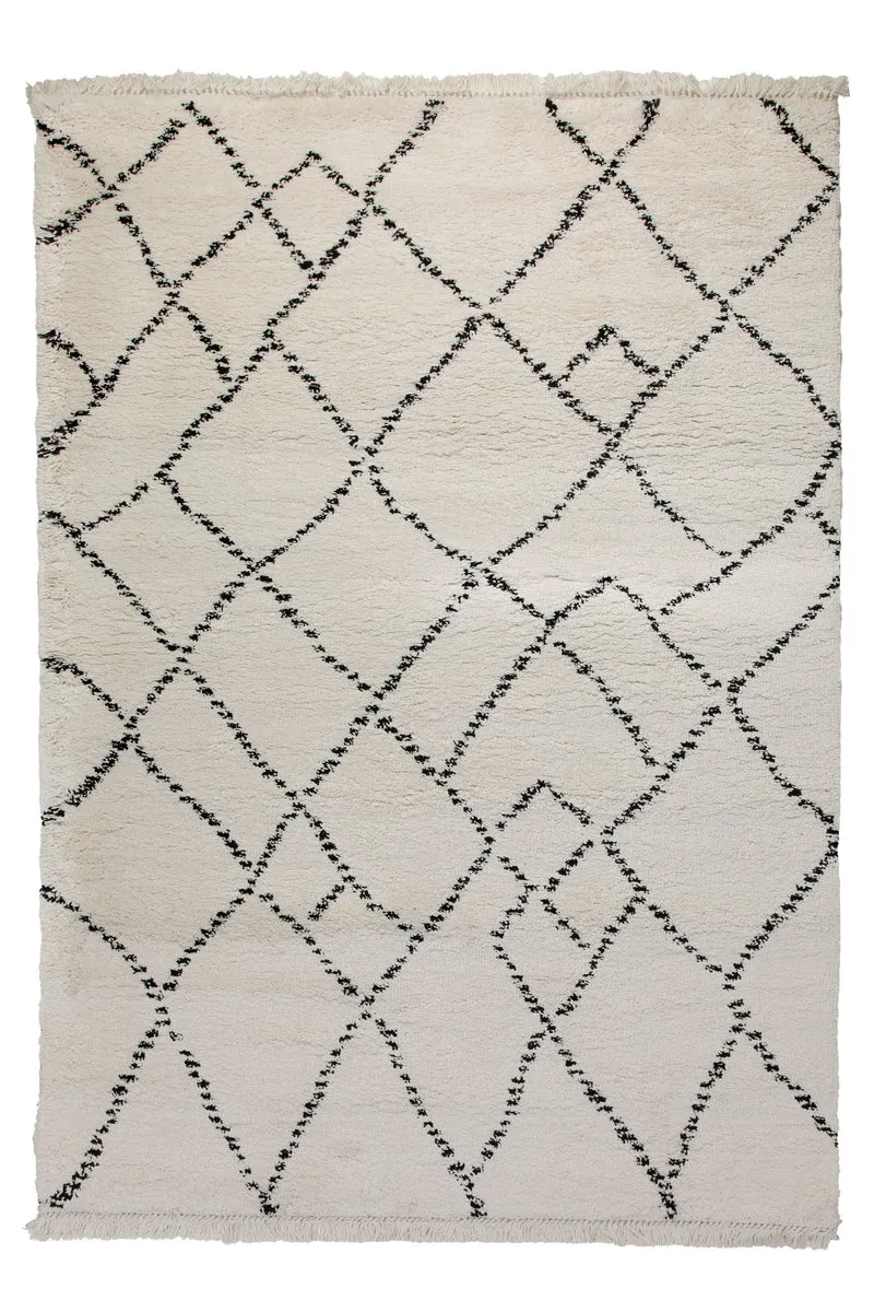 160x230 Teppich Wohnzimmer Creme Schwarz Rauten