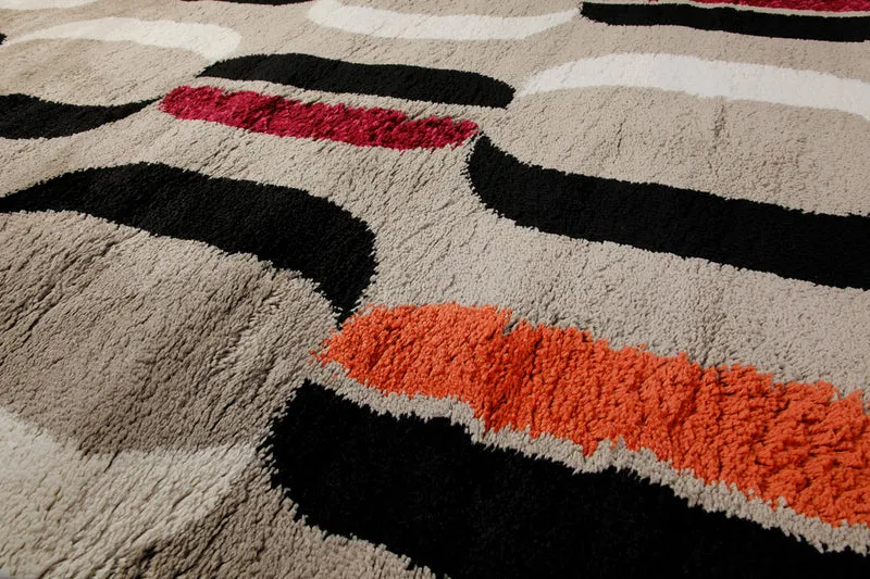 Teppich 160x230 Wohnzimmer Beige Schwarz Weiß Rot Muster