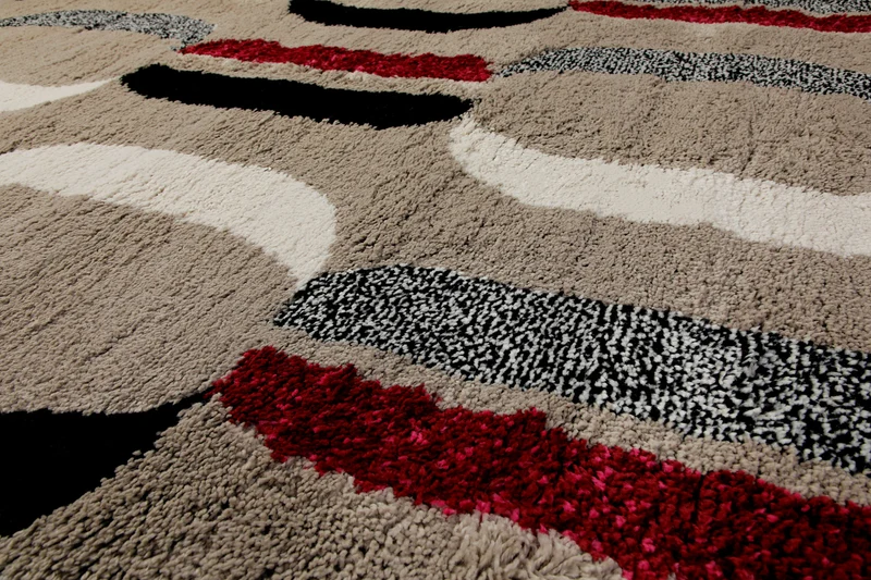 Teppich 160x230 Wohnzimmer Beige Schwarz Weiß Rot Muster