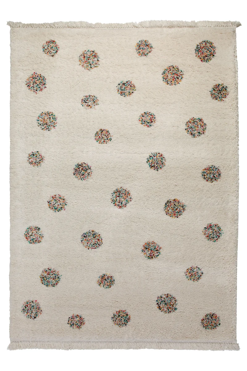Teppich 160x230 Wohnzimmer Creme Bunt Punkte