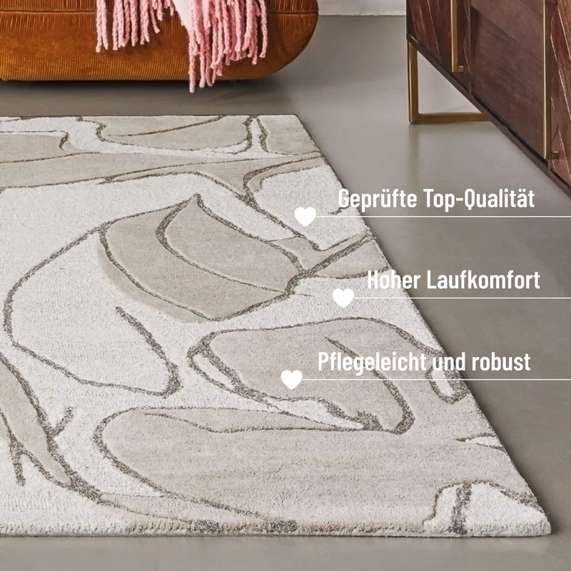 Kurzflorteppich Beige aus Schurwolle "Tunia" WECONhome