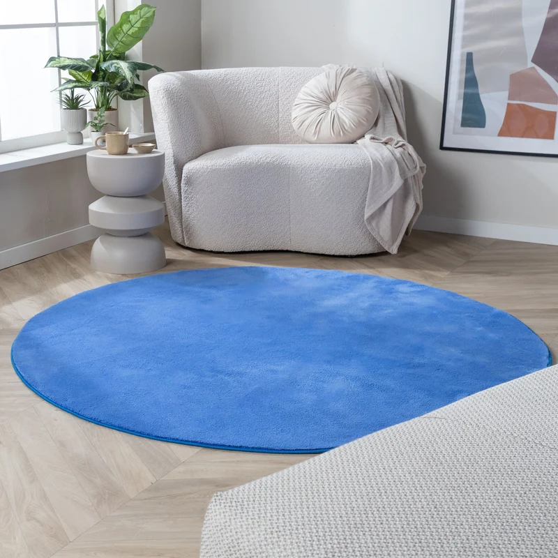 Waschbarer Teppich Rund - Vivid Blau