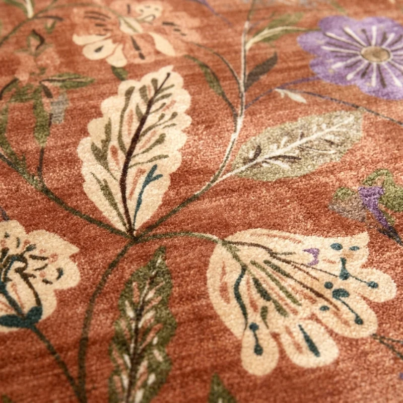 Waschbarer Teppich Rund - Misty Flowers Terrakotta
