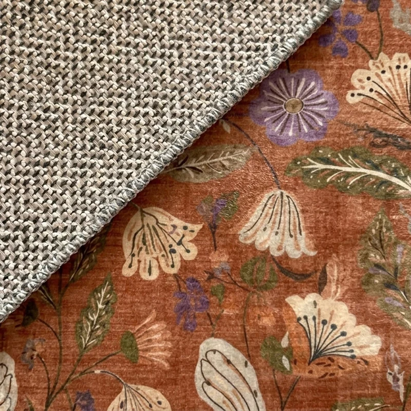 Waschbarer Teppich Rund - Misty Flowers Terrakotta