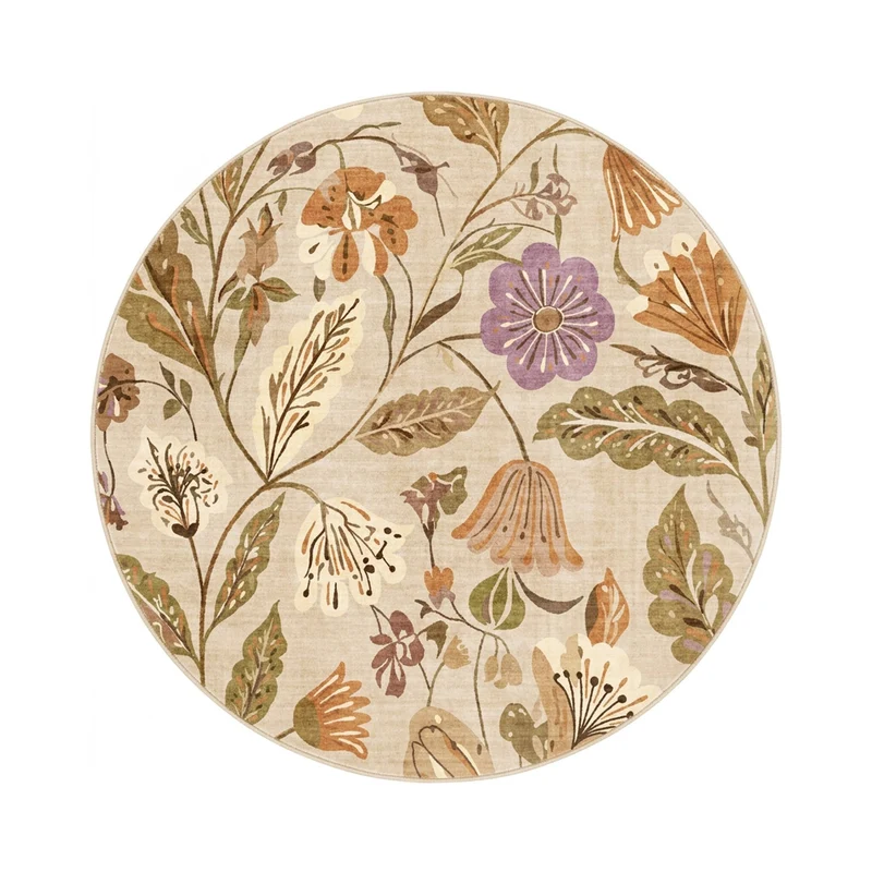 Waschbarer Teppich Rund - Misty Flowers Creme