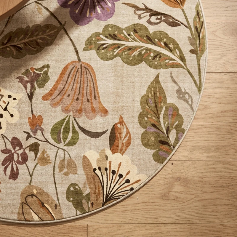 Waschbarer Teppich Rund - Misty Flowers Creme