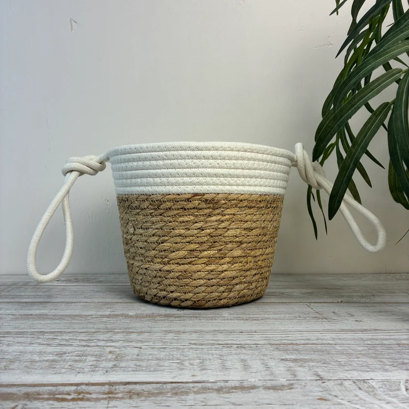 Design Korb Übertopf Seegras Kordel Blumentopf Natur Weiß