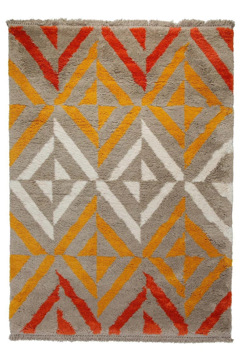 Teppich 160x230 Wohnzimmer Beige Orange Weiß Muster