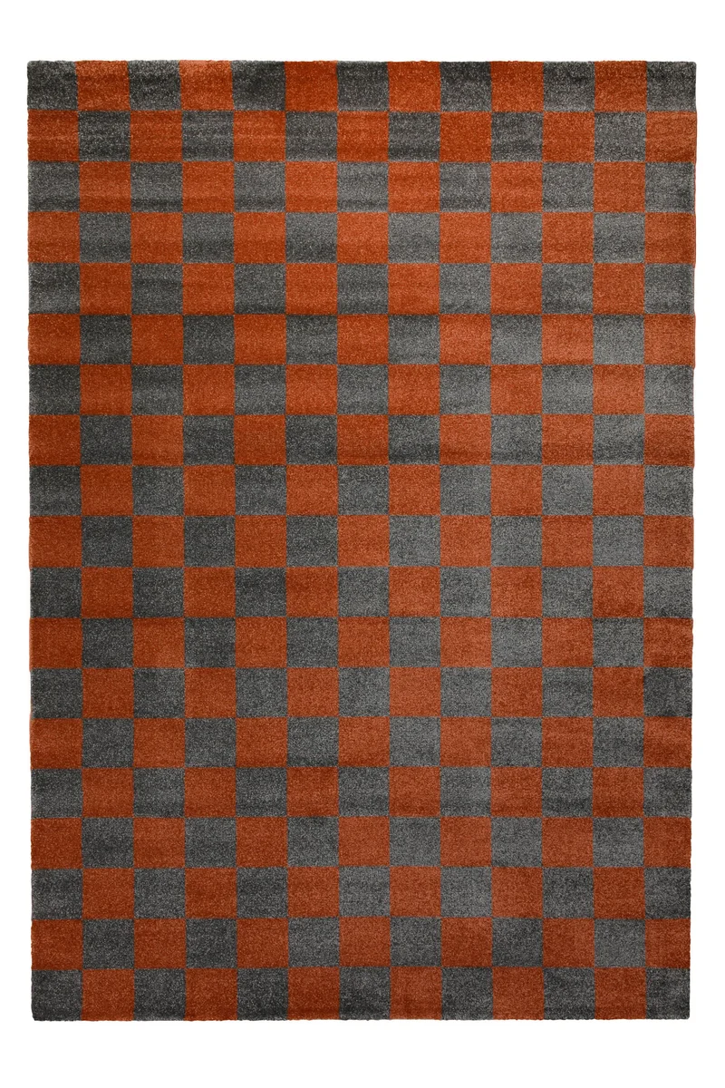 Teppich 160x230 Wohnzimmer Kariert Anthrazit Rotbraun