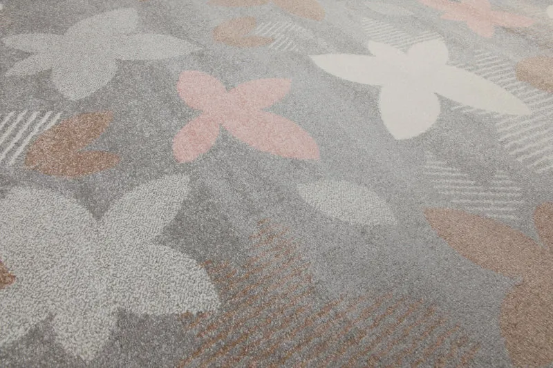 160x230 Teppich Wohnzimmer Grau Blüten