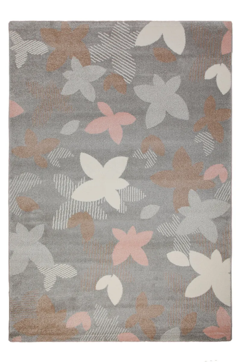 160x230 Teppich Wohnzimmer Grau Blüten