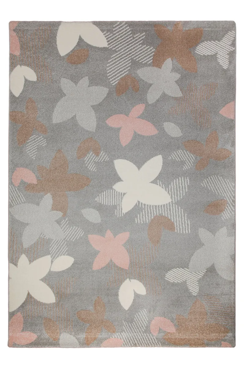 160x230 Teppich Wohnzimmer Grau Blüten