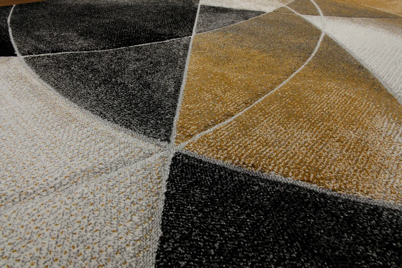 160x230 Teppich Wohnzimmer Gold Schwarz Linien