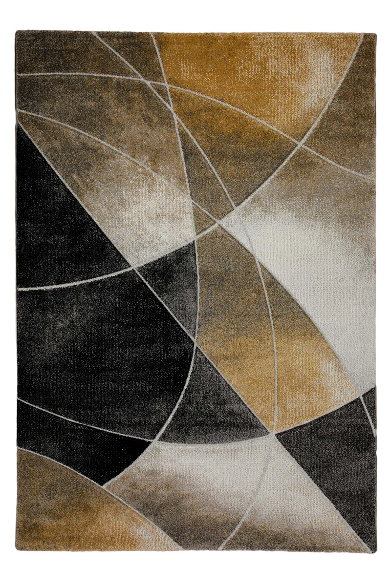 160x230 Teppich Wohnzimmer Gold Schwarz Linien