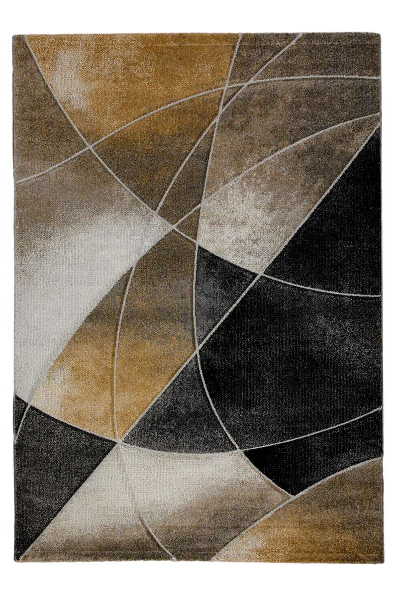 160x230 Teppich Wohnzimmer Gold Schwarz Linien