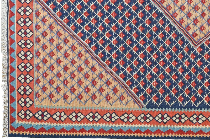Kelim Senneh · Handgewebt – Blau, 198x151 cm